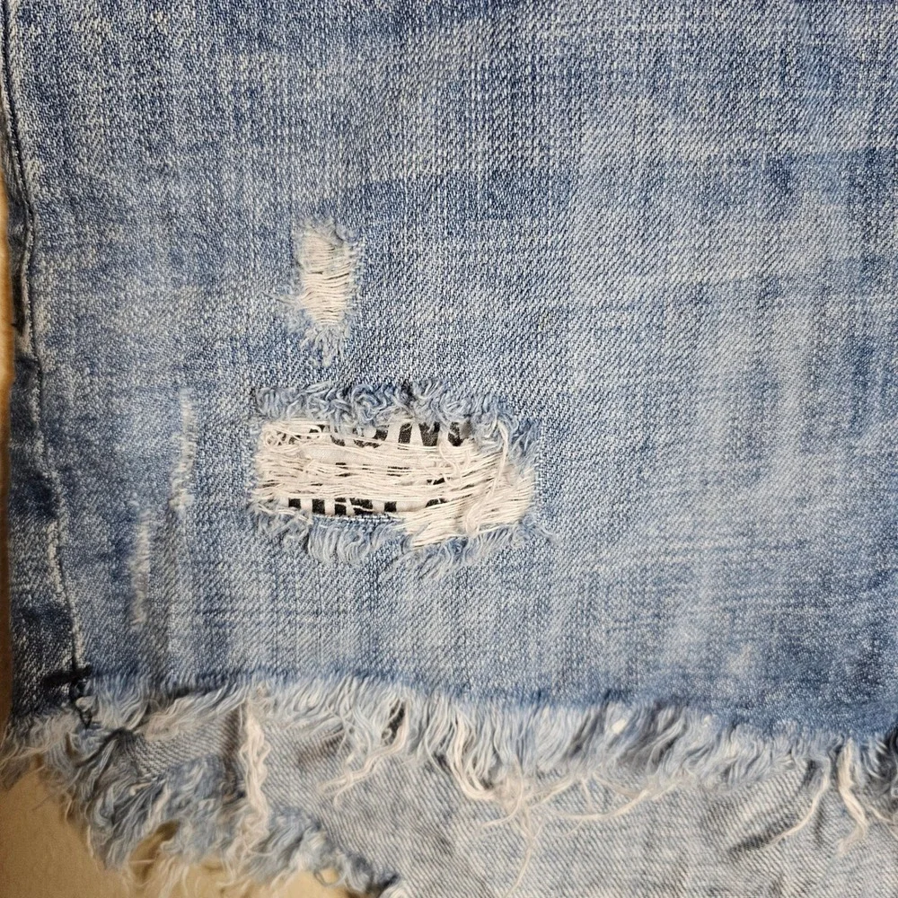 One Teaspoon Outlaws Blue Distressed Denim Shorts Low Waist Button‎ Fly Size 30